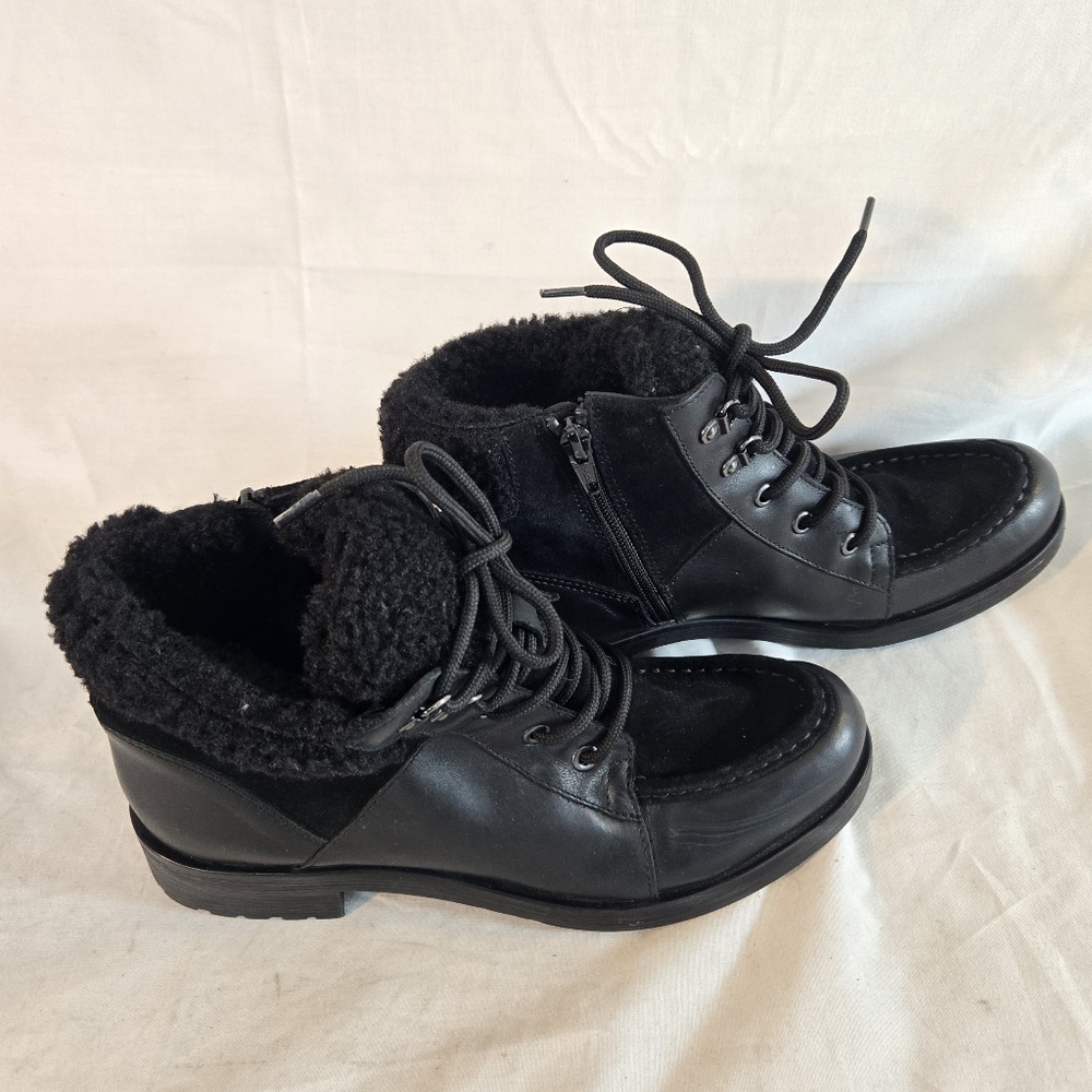 GEOX Women's 7.5 Rawelle ABX Faux Shearling Trim Suede Leather Black Boots New